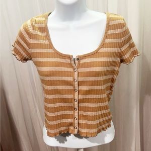 AE - Brown Striped Button Crop Top